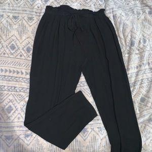 Black Paperbag Tie Waist Pants